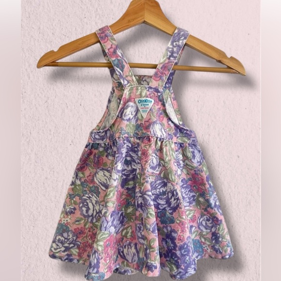 VINTAGE OSH KOSH B’GOSH VESTBAK 4T Floral Cotton Denim Overall Dress PURPLE/PINK - Picture 4 of 8